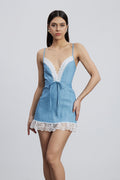 Emerie Plunge Lace Denim Mini Dress