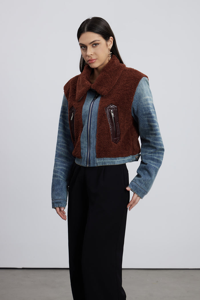 Emese Sherpa Deconstruct Denim Jacket