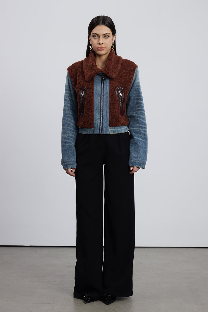 Emese Sherpa Deconstruct Denim Jacket
