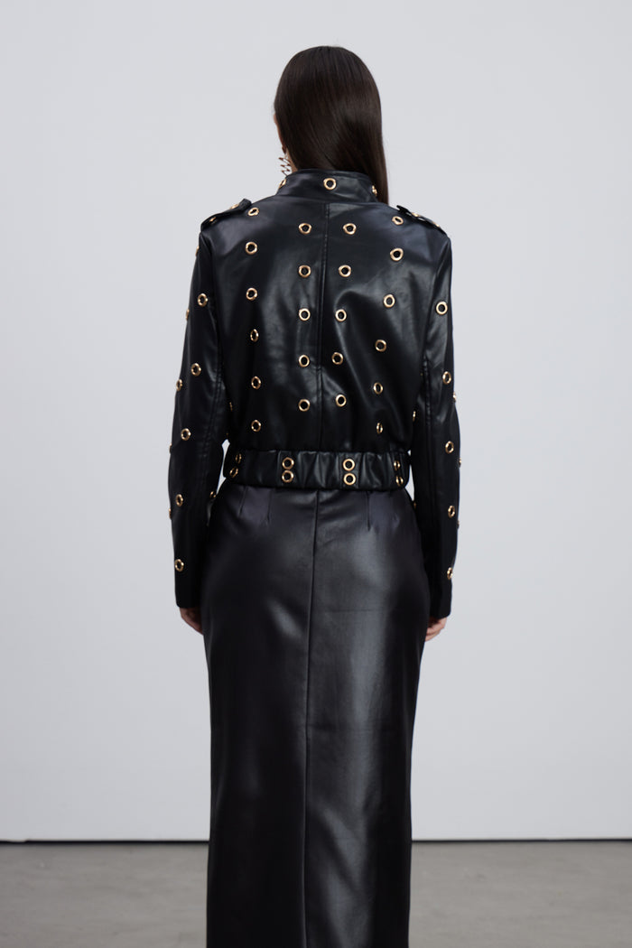 Emeterius Eyelet Leather Jacket In Black