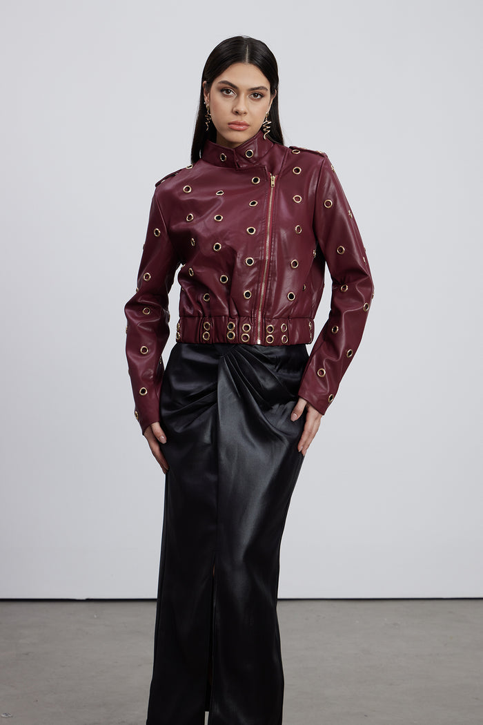 Emeterius Eyelet Leather Jacket In Red