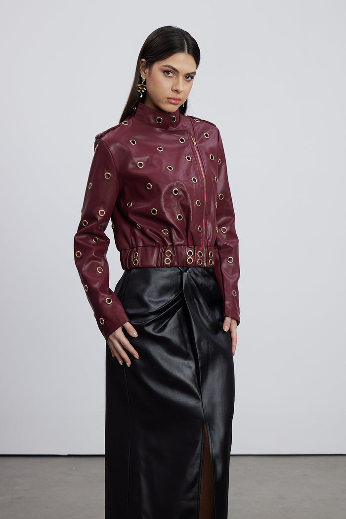 Emeterius Eyelet Leather Jacket In Red