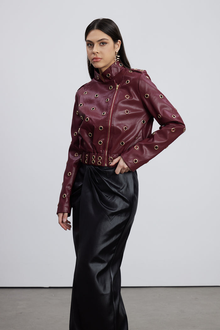 Emeterius Eyelet Leather Jacket In Red