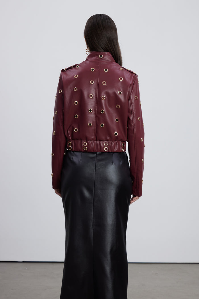 Emeterius Eyelet Leather Jacket In Red