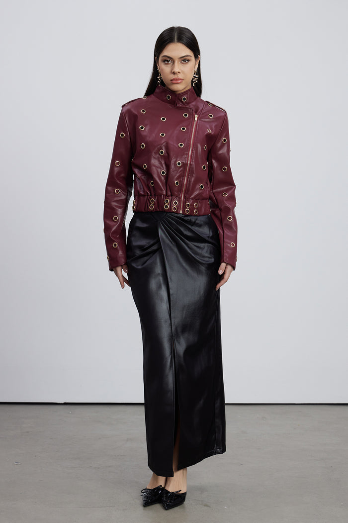 Emeterius Eyelet Leather Jacket In Red