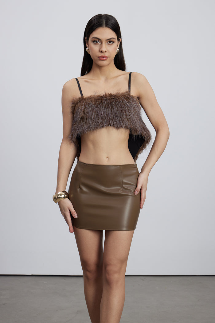 Emidio Faux Fur Draped Back Skirt Set