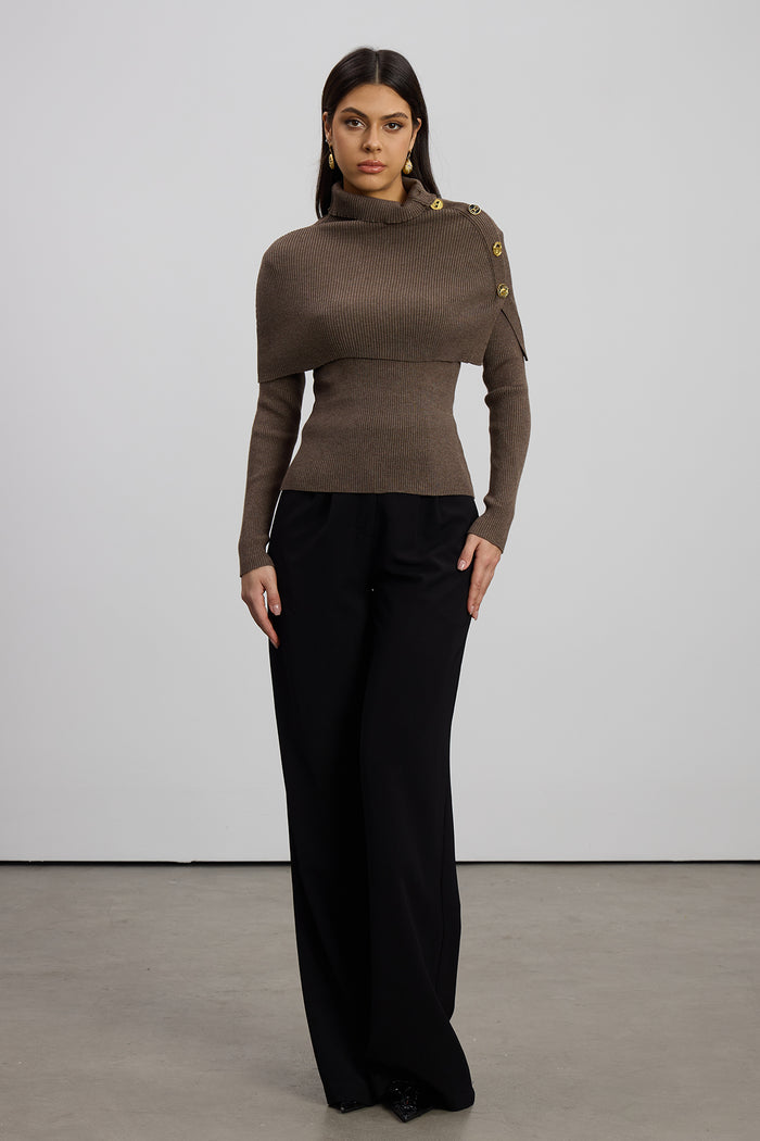 Emigdia Shawl Knit Top In Brown