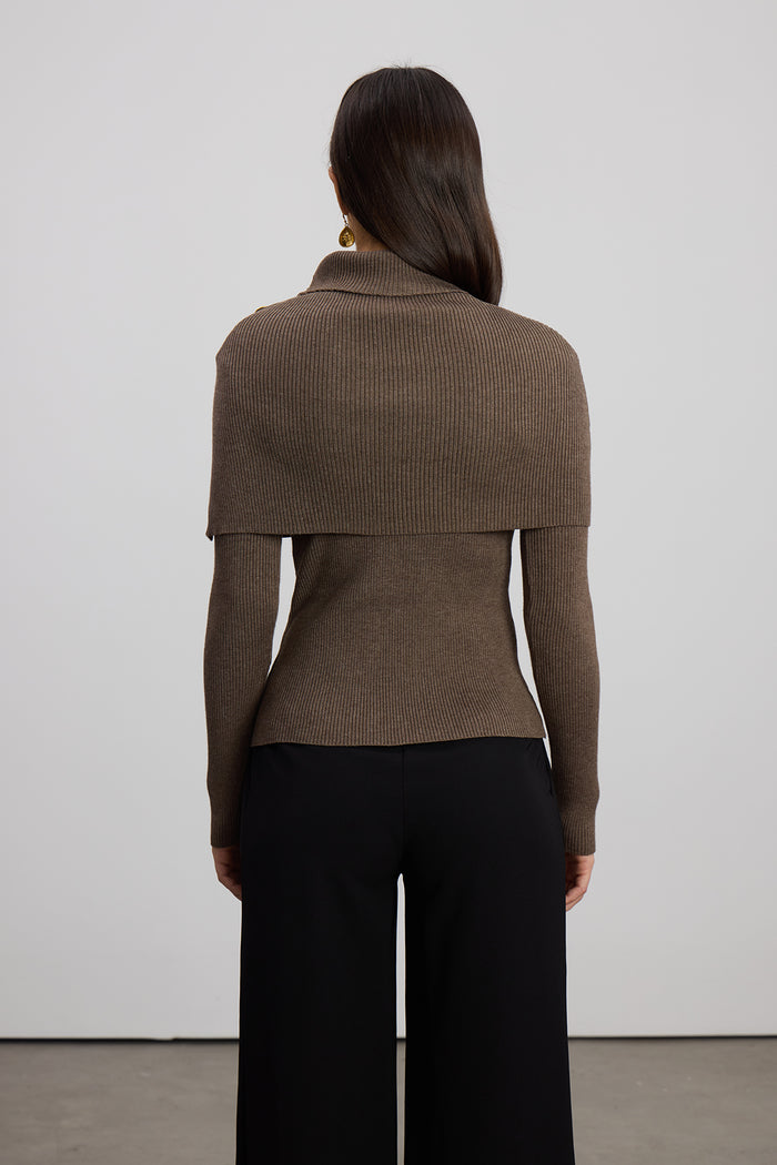 Emigdia Shawl Knit Top In Brown