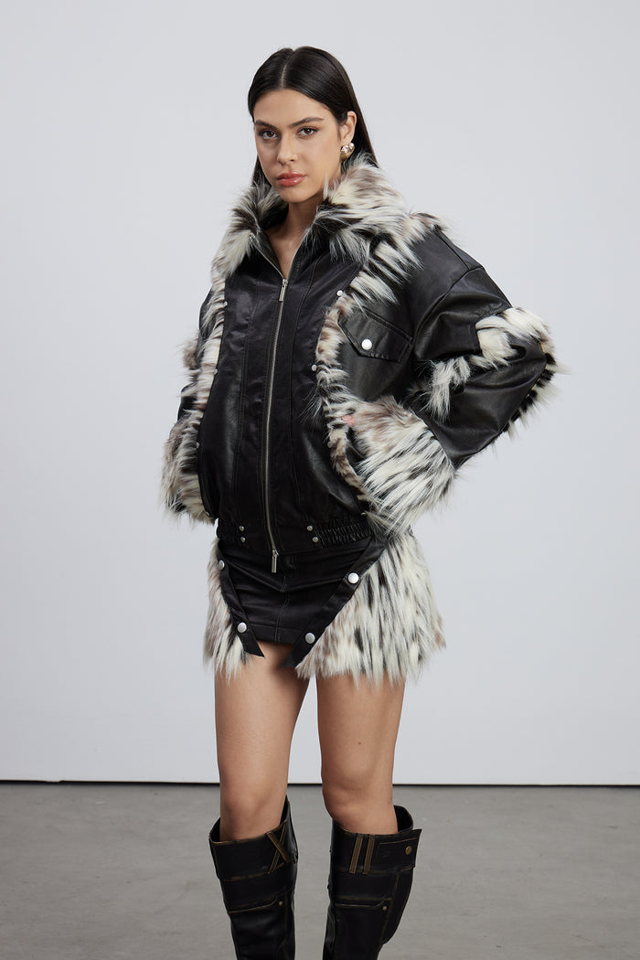 Emilee Faux Fur Deconstruct Leather Skirt Set