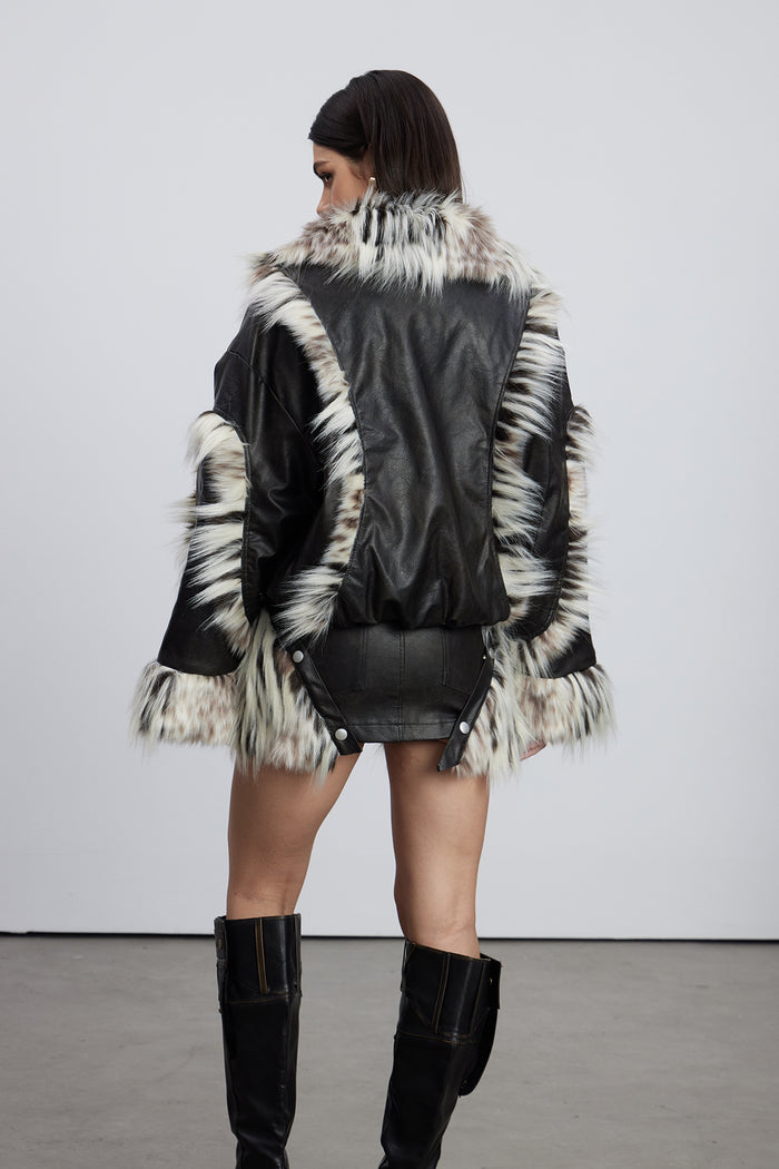 Emilee Faux Fur Deconstruct Leather Skirt Set