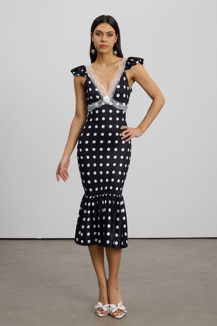 Emilia Lace Dot Mermaid Midi Dress