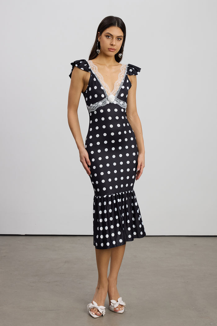 Emilia Lace Dot Mermaid Midi Dress