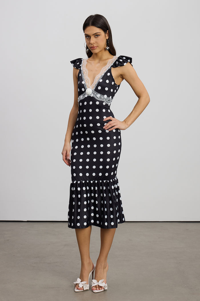Emilia Lace Dot Mermaid Midi Dress