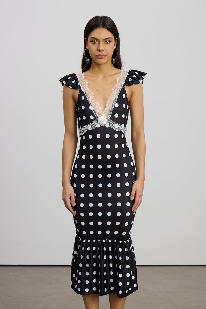 Emilia Lace Dot Mermaid Midi Dress