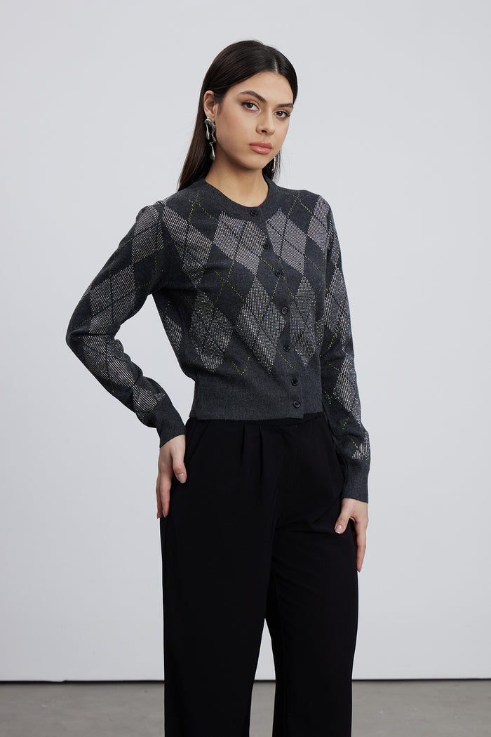 Emiliana Rhinestone Diamond Pattern Top