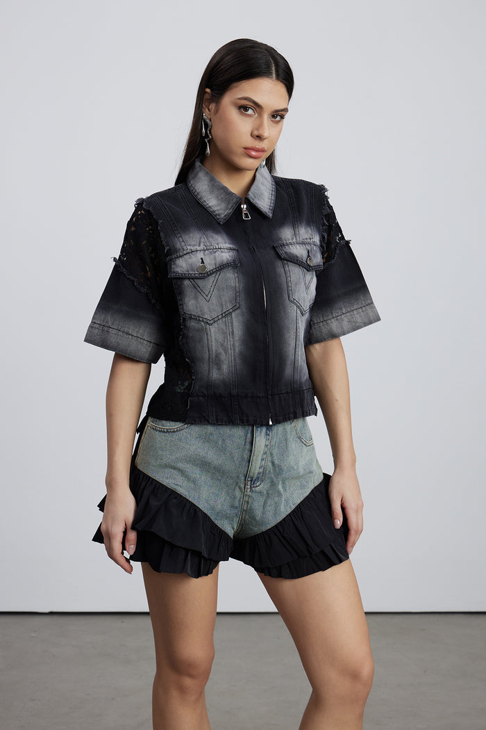 Emilio Deconstruct Lace Denim T Shirt