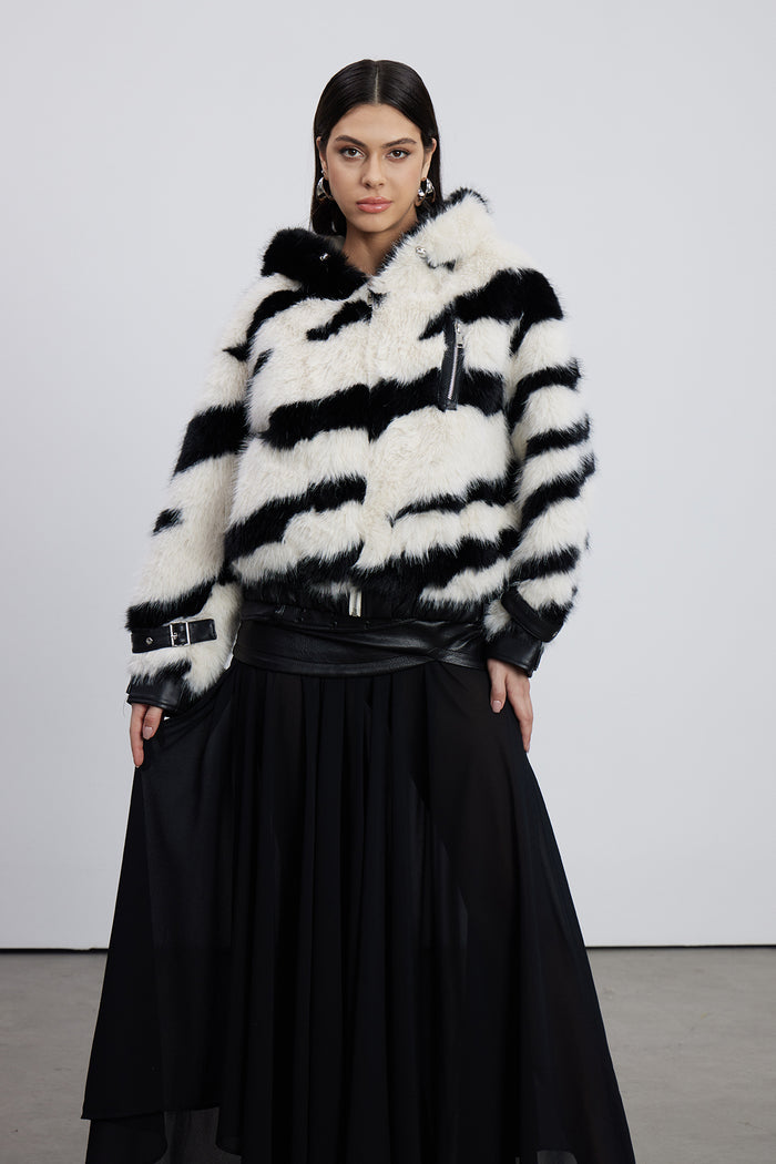 Emiliyan Zebra Print Faux Fur Jacket