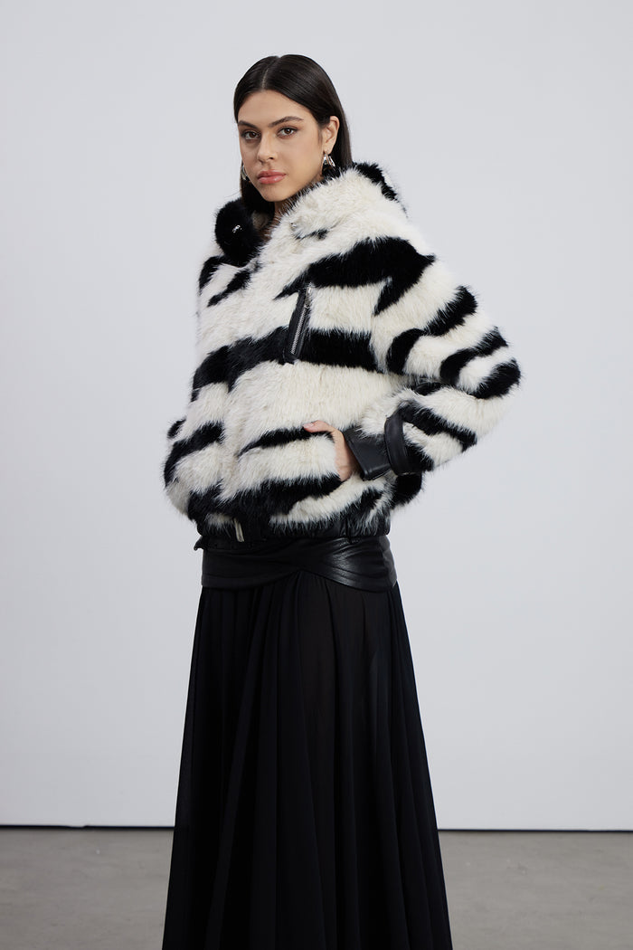 Emiliyan Zebra Print Faux Fur Jacket