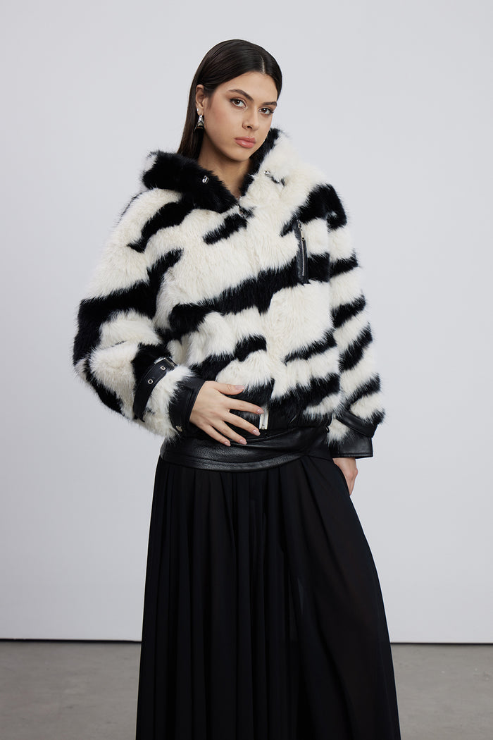 Emiliyan Zebra Print Faux Fur Jacket