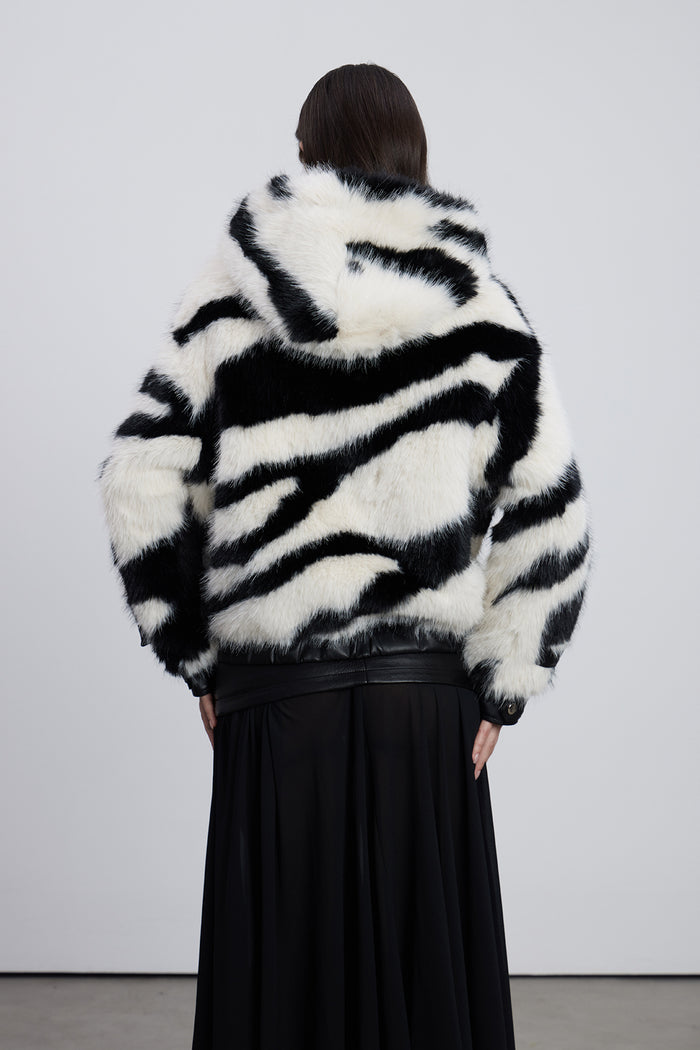 Emiliyan Zebra Print Faux Fur Jacket