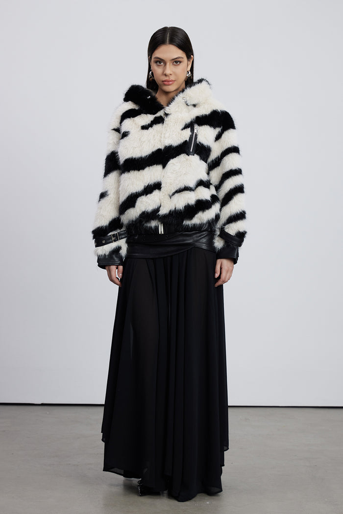 Emiliyan Zebra Print Faux Fur Jacket