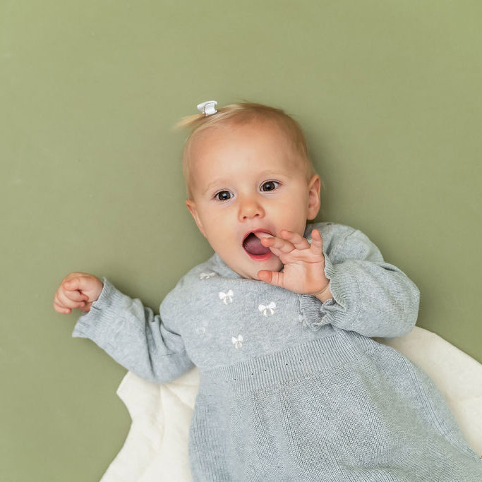 Emma Bow Balloon Sleeve Sweater Knit Baby Dress (Organic Cotton)