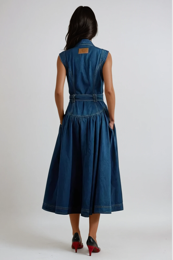 Emmanuel Sleeveless Denim Midi Dress In Blue