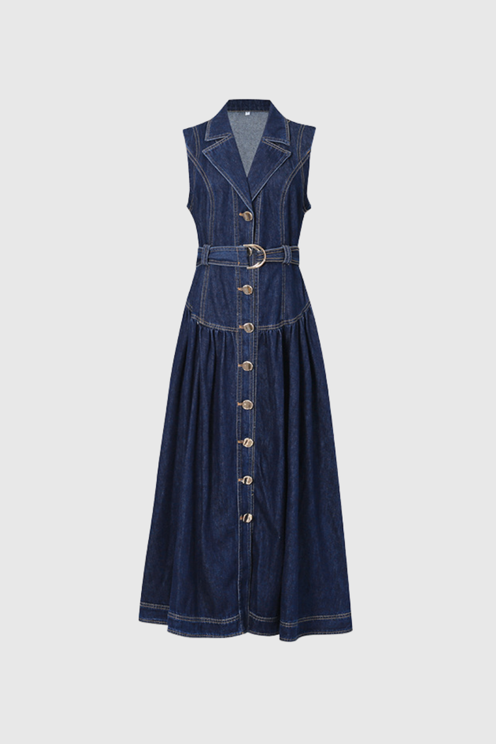Emmanuel Sleeveless Denim Midi Dress In Blue