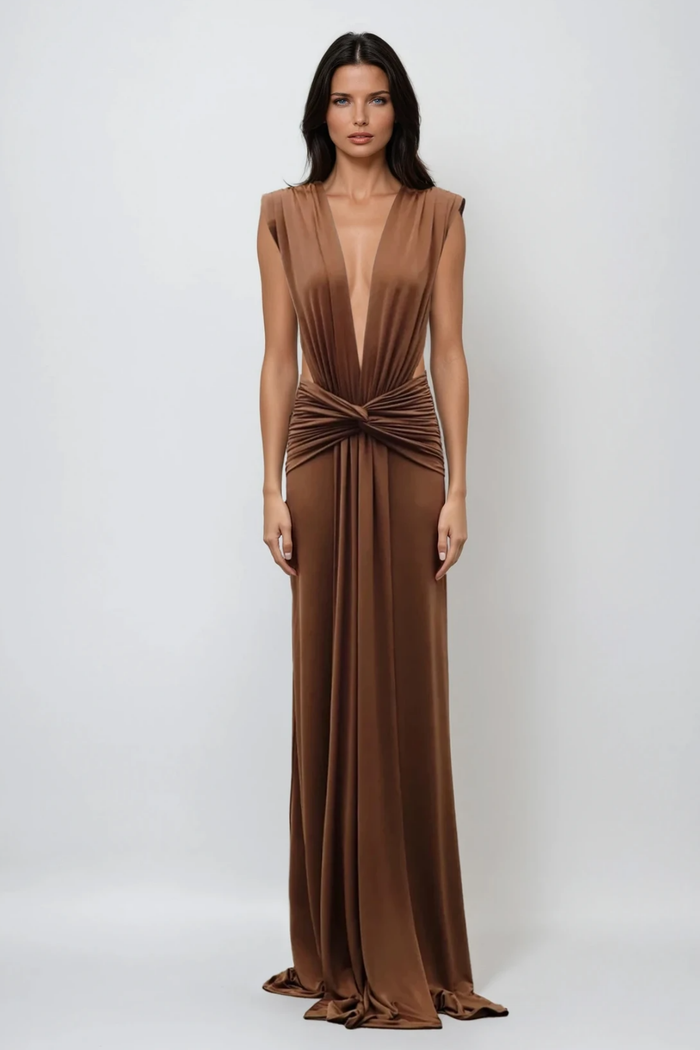 Emmanuhel Plunge Twist Maxi Dress