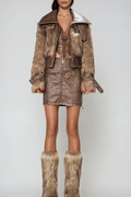 Emmeline Faux Fur Funnel Neck Jacket In Brown