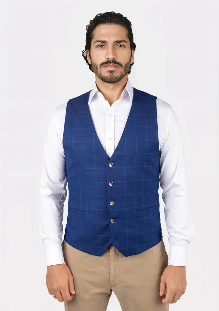 Empire Blue Windowpane Vest - SARTORO