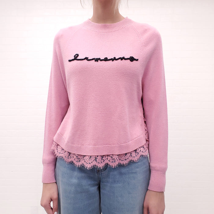 ERMANNO X ERMANNO SCERVINO PINK LOGO SWEATER WITH LACE - SIZE 40