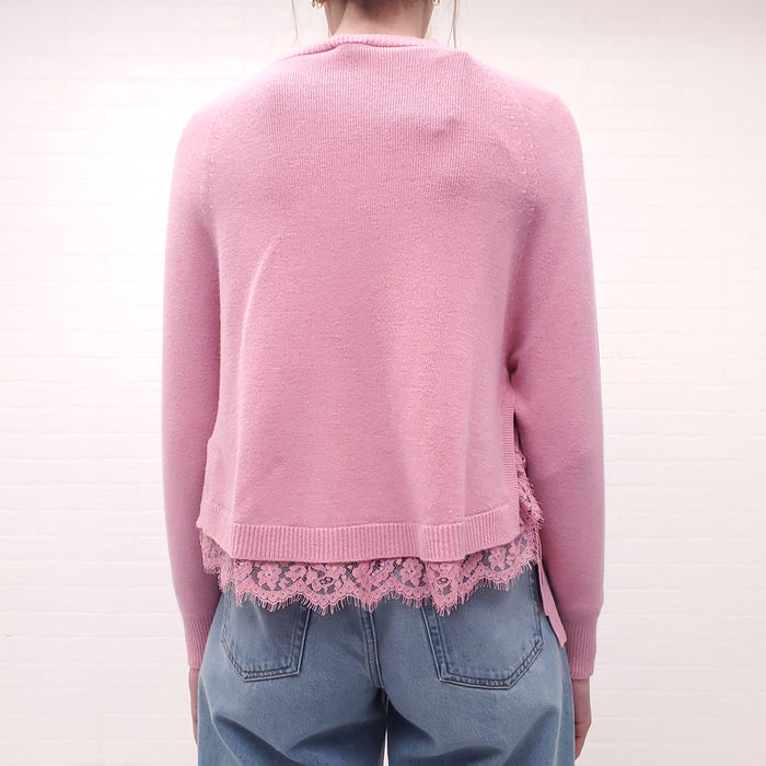 ERMANNO X ERMANNO SCERVINO PINK LOGO SWEATER WITH LACE - SIZE 40