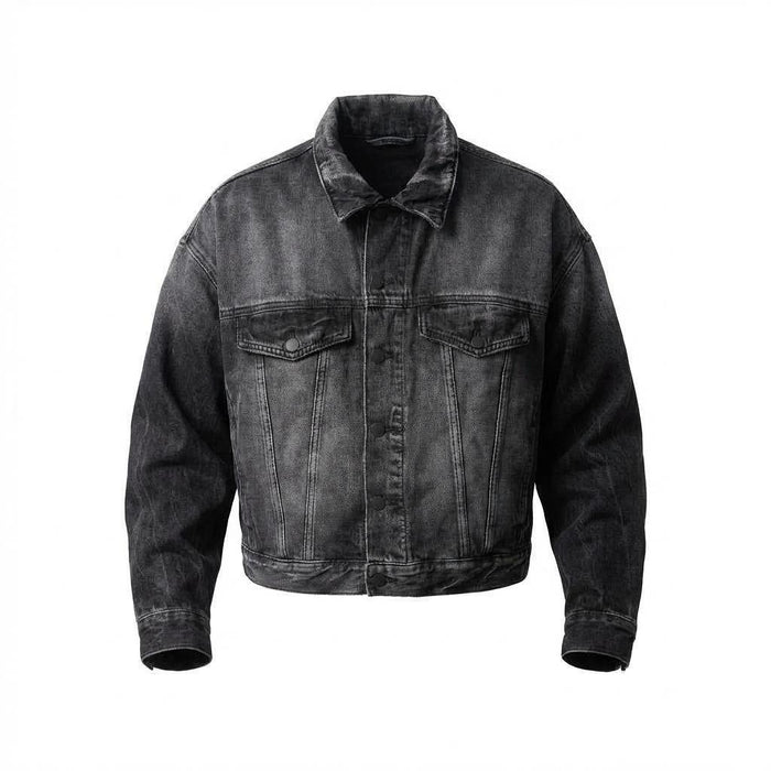 ESSENTIALS GREY DENIM LOGO JACKET - SIZE XXS (OVERSIZED)