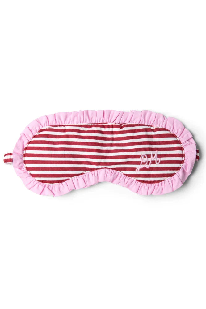 Damson Madder red stripe eye mask on white background