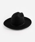 A black Western hat with a classic cattleman crown and a black hat band on a white background #color_black