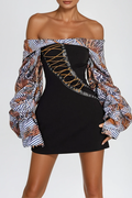 Faizel Off Shoulder Print Lace Up Mini Dress