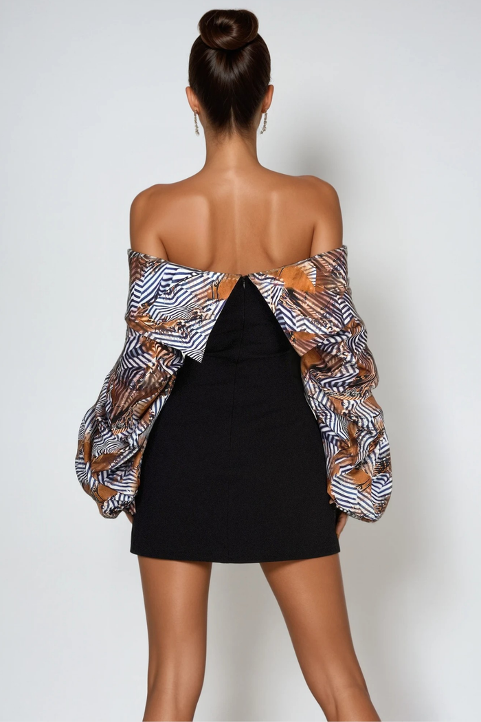 Faizel Off Shoulder Print Lace Up Mini Dress