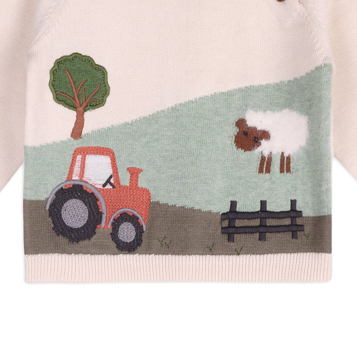 Farm Sheep Jacquard Sweater Knit Baby Pullover (Organic Cotton)