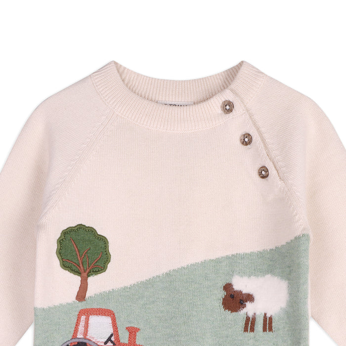 Farm Sheep Jacquard Sweater Knit Baby Pullover (Organic Cotton)