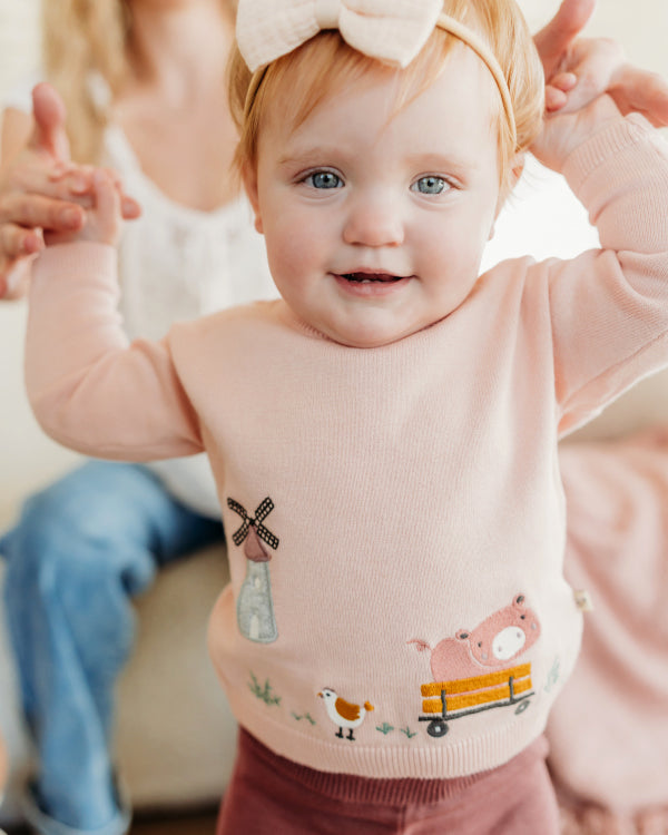 Farm Windmill Applique Sweater Knit Baby Pullover (Organic Cotton)