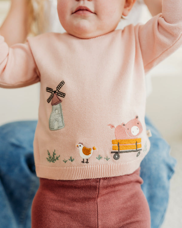 Farm Windmill Applique Sweater Knit Baby Pullover (Organic Cotton)