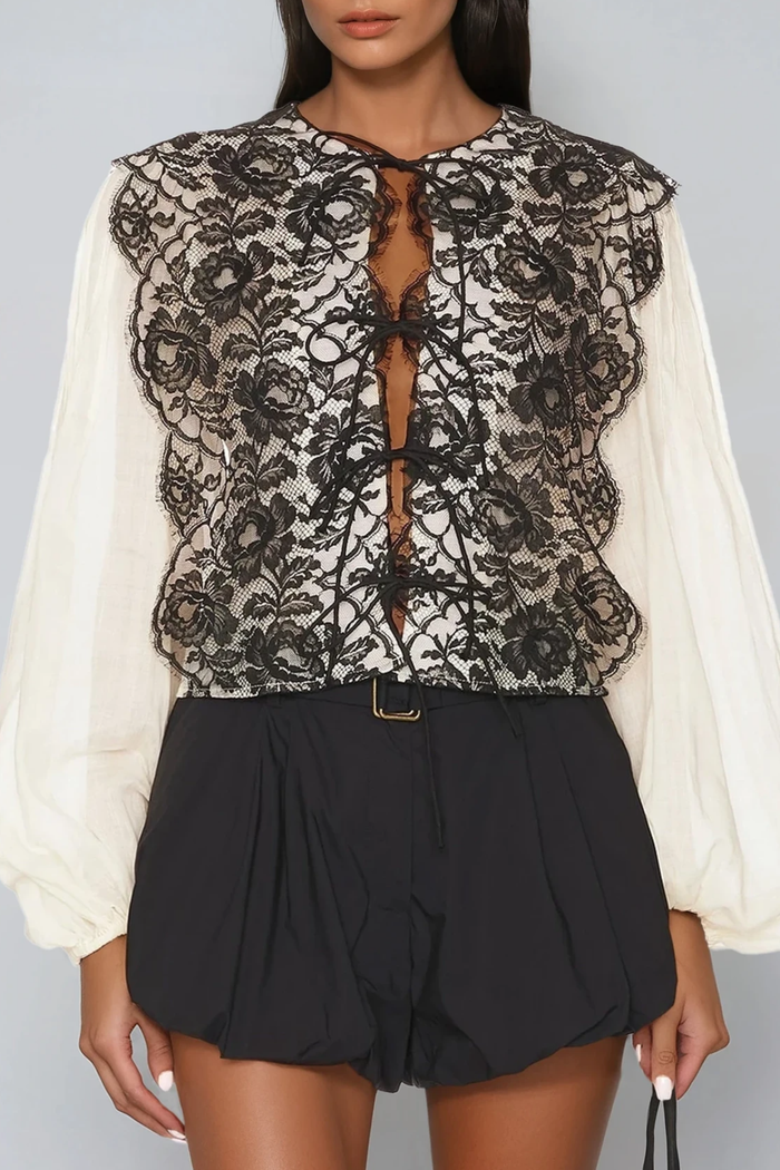 Farxod Balloon Sleeve Lace Top