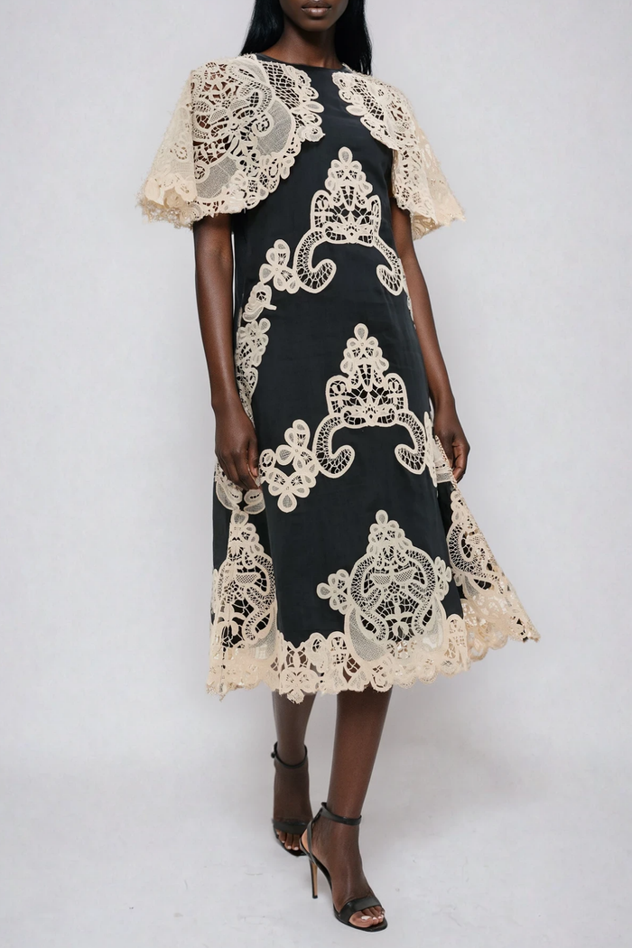 Farzad Cochet Shawl Midi Dress In Black
