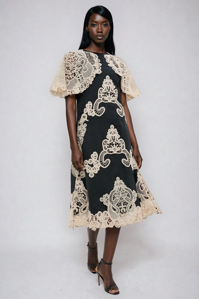 Farzad Cochet Shawl Midi Dress In Black