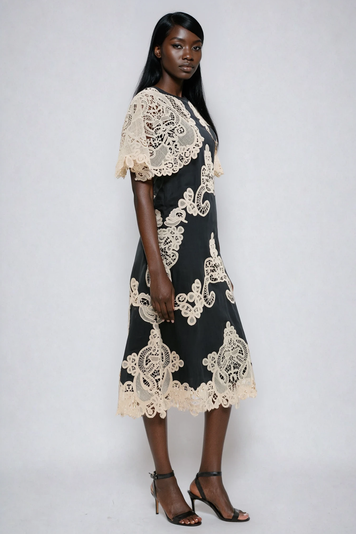 Farzad Cochet Shawl Midi Dress In Black