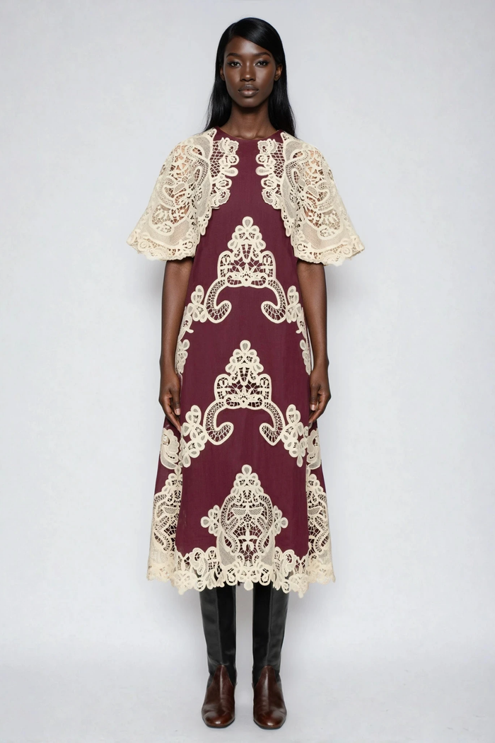 Farzad Cochet Shawl Midi Dress In Red
