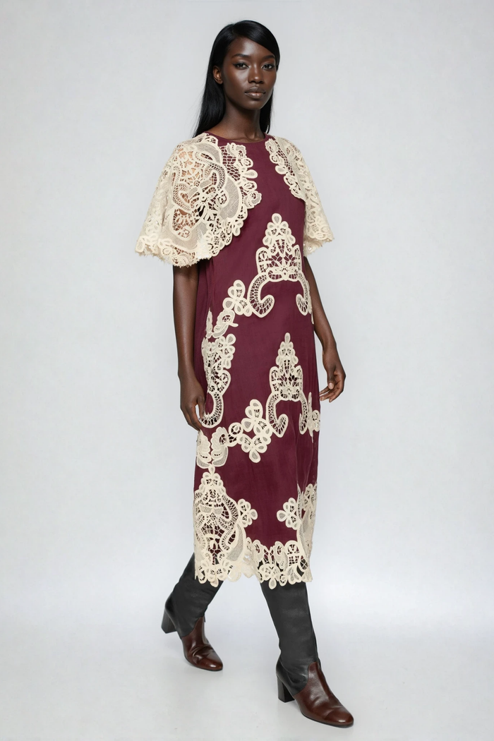 Farzad Cochet Shawl Midi Dress In Red