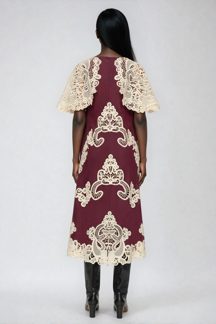 Farzad Cochet Shawl Midi Dress In Red