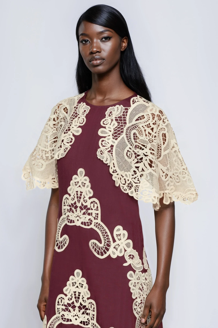 Farzad Cochet Shawl Midi Dress In Red